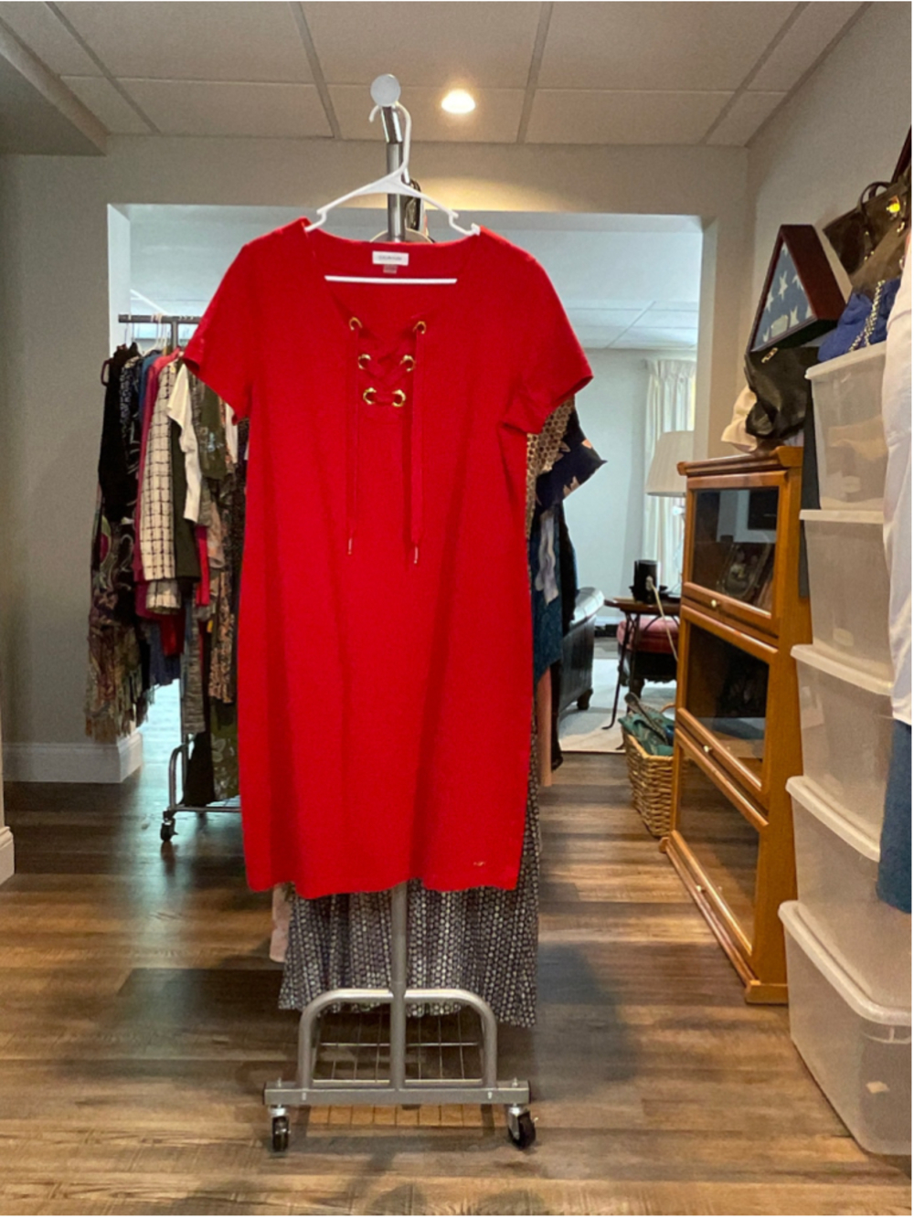 Women's Calvin Klein Red Lace-Up Shift Dress L